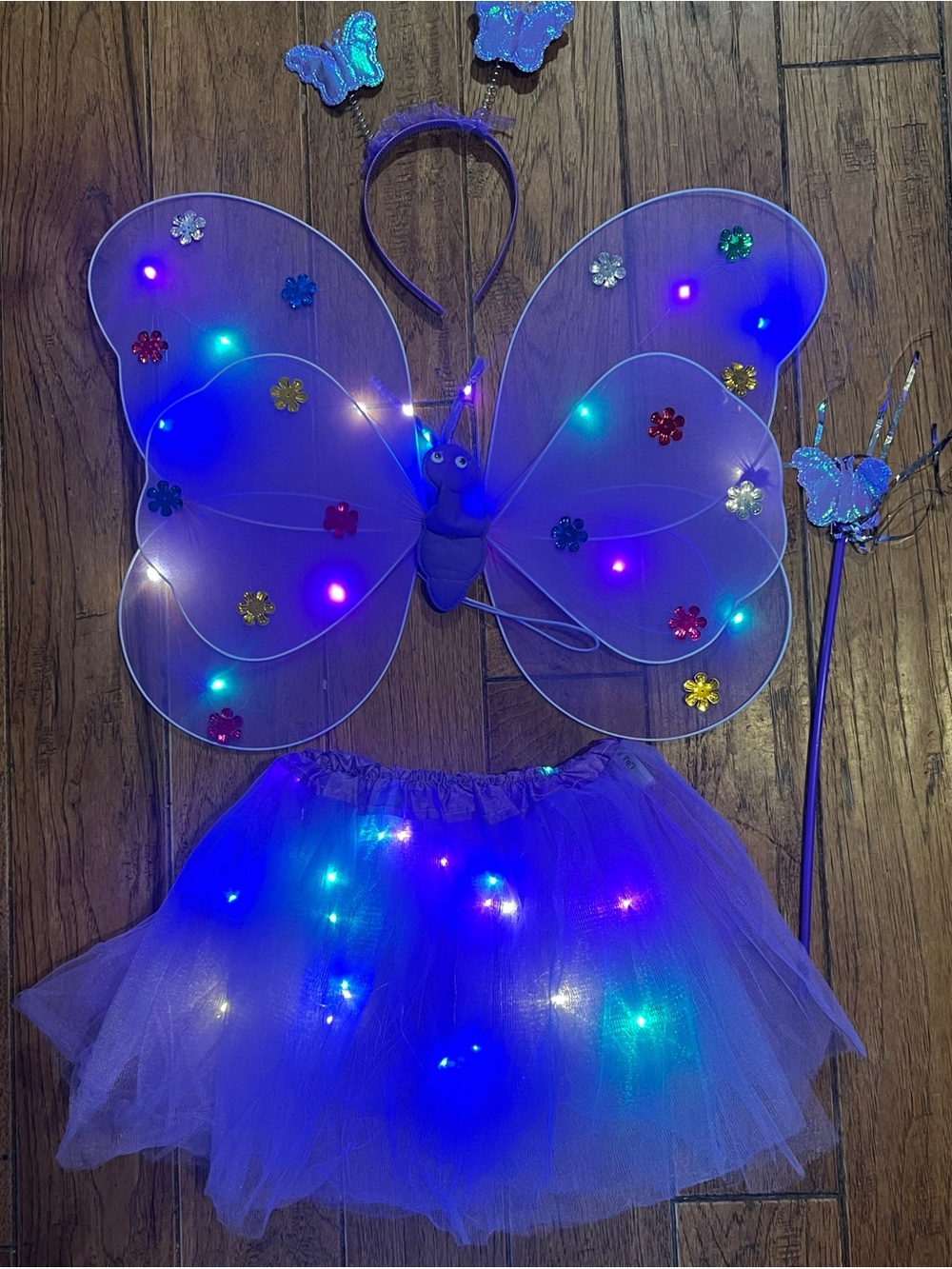 Halloween Purple Fairy Butterfly Light Up Costume Wings and Tulle Skirt